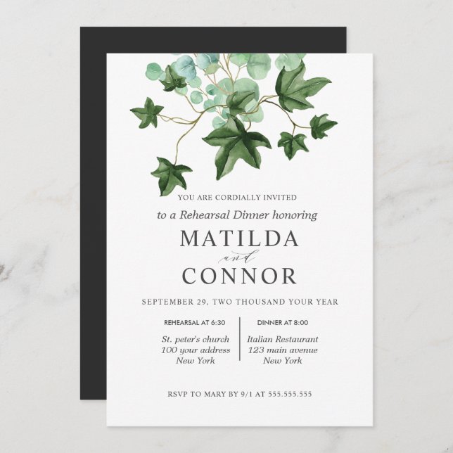 Invitation Hedera | Repas de répétition de Mariages Feuille I (Devant / Derrière)