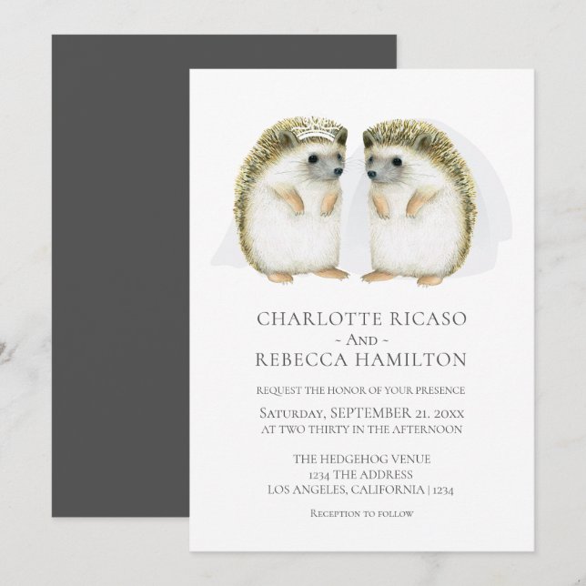 Invitation Hedgehog Brides Gay mignon Mariage personnalisé (Devant / Derrière)