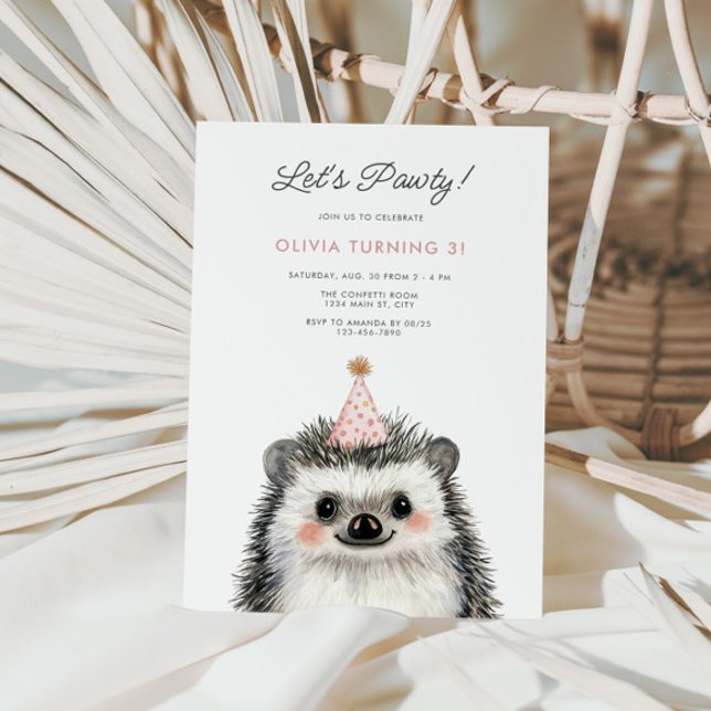 Invitation Hedgehog Casquette Woodland Anniversaire (Cute Hedgehog Party Hat Birthday Invite)