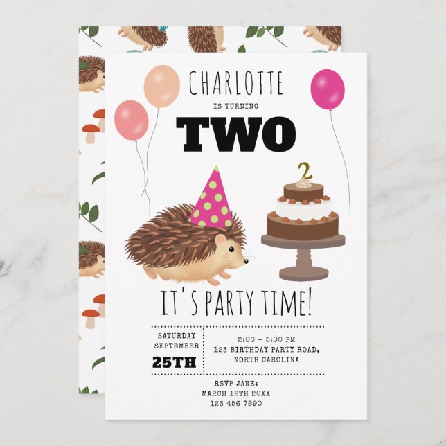 Invitation Hedgehog Mushroom Woodland Forest Funny Birthday (Devant / Derrière)