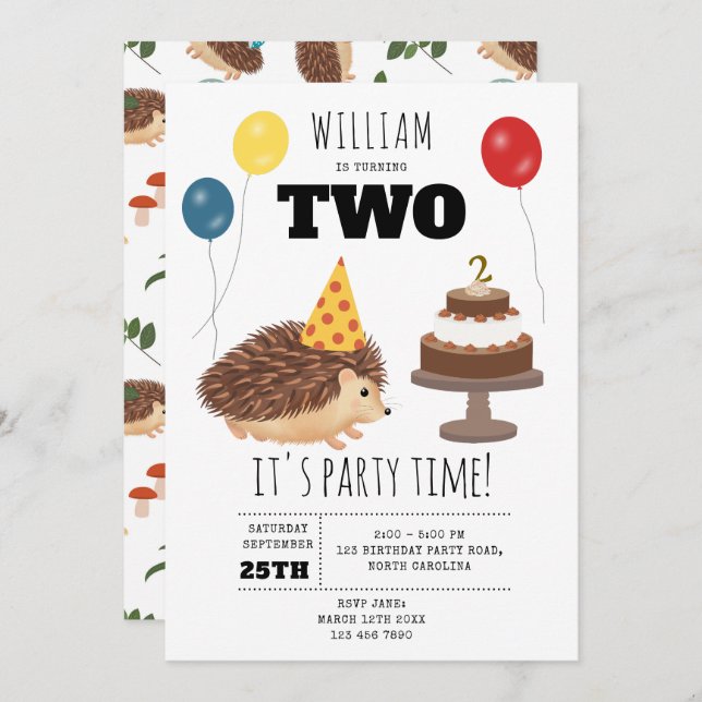 Invitation Hedgehog Mushroom Woodland Forest Funny Birthday (Devant / Derrière)