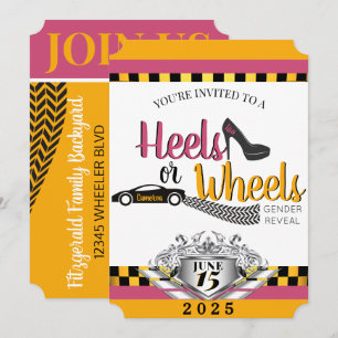 Invitation Heels ou roues {Car} Révélation de genre rose et j