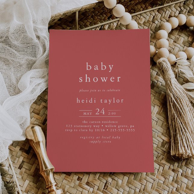 Invitation HEIDI Boho Red Summer Girl Baby shower simple (HEIDI Boho Red Summer Girl Simple Baby Shower Invitation)