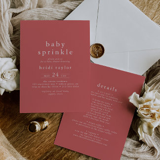Invitation HEIDI Été Rouge Moderne Boho Simple Bébé Sprinking