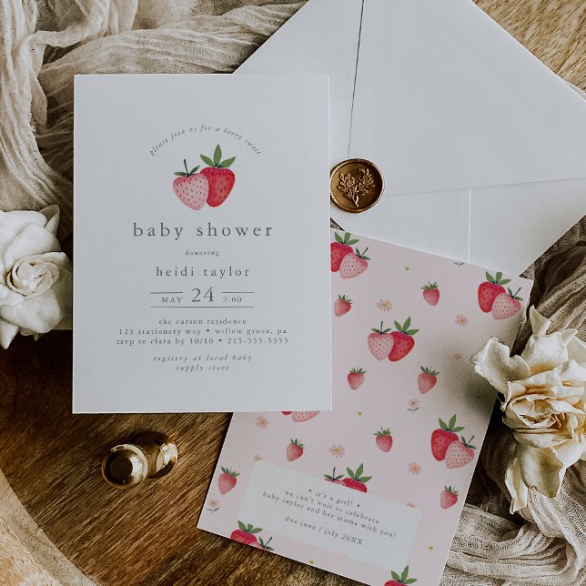 Invitation HEIDI Pink Berry Sweet Strawberry Girl Baby Douche (HEIDI Pink Berry Sweet Strawberry Girl Baby Shower Invitation)
