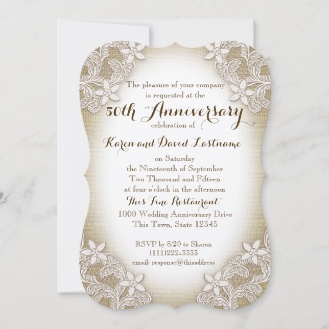 Invitation Heirloom Country 50e anniversaire de mariage (Devant)