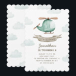 Invitation Hélicoptère anniversaire pour garçon | Aquarelle<br><div class="desc">Célébrez la journée spéciale de votre petit avec cette charmante invitation à l’anniversaire thématique de l’hélicoptère. Conçue dans un style vert doux aquarelle, la carte présente un hélicoptère mignon et des nuages moelleux pour un look ludique et sur le thème du ciel. Cette invitation est parfaite pour les garçons. Vous...</div>