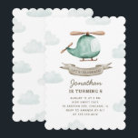 Invitation Hélicoptère anniversaire pour garçon | Aquarelle<br><div class="desc">Célébrez la journée spéciale de votre petit avec cette charmante invitation à l’anniversaire thématique de l’hélicoptère. Conçue dans un style vert doux aquarelle, la carte présente un hélicoptère mignon et des nuages moelleux pour un look ludique et sur le thème du ciel. Cette invitation est parfaite pour les garçons. Vous...</div>