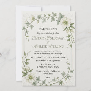 Invitation Hellebores blanches, feuilles de lierre retombante