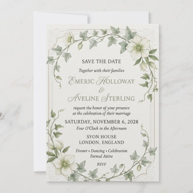 Invitation Hellebores blanches, feuilles de lierre retombante (Devant)