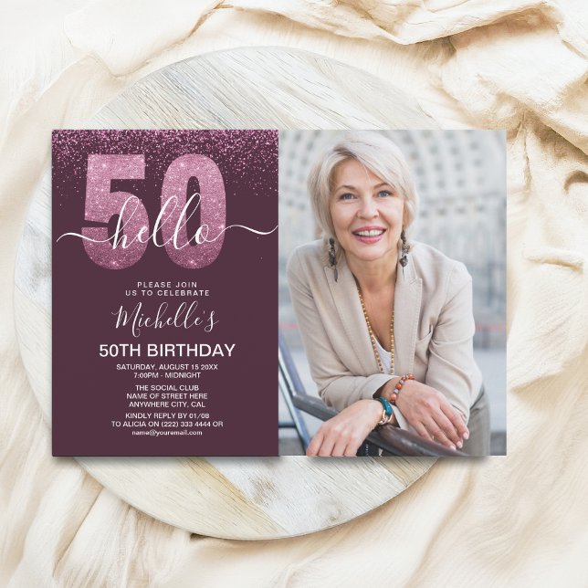 Invitation Hello 50! - Modern 50TH Birthday with photo (Créateur téléchargé)