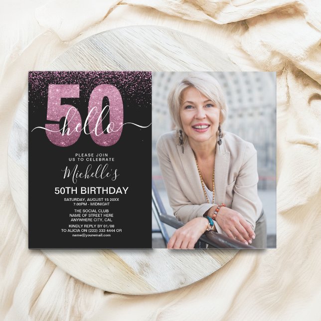 Invitation Hello 50! - Modern 50TH Birthday with photo (Créateur téléchargé)