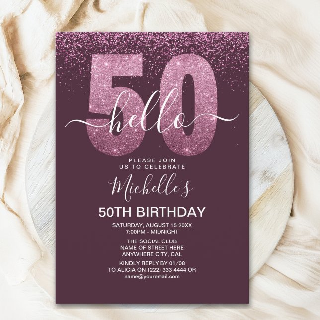 Invitation Hello 50 - Modern 50th birthday Women's (Créateur téléchargé)