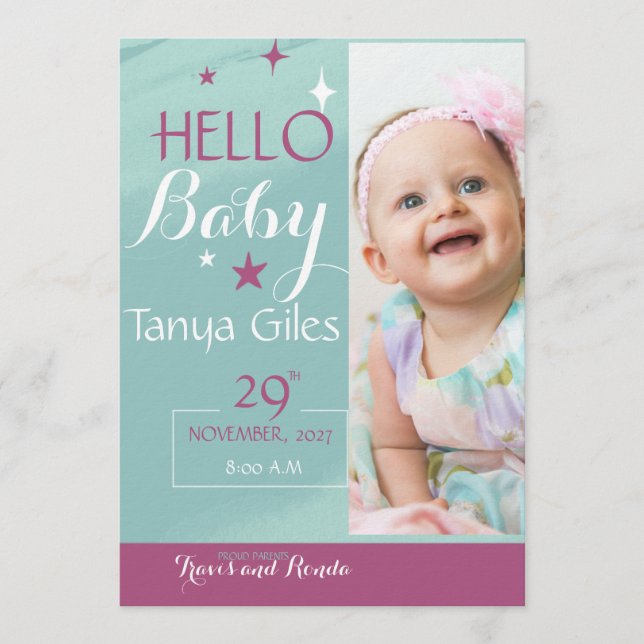 Invitation Hello Baby Birth Announcement Card (Devant)