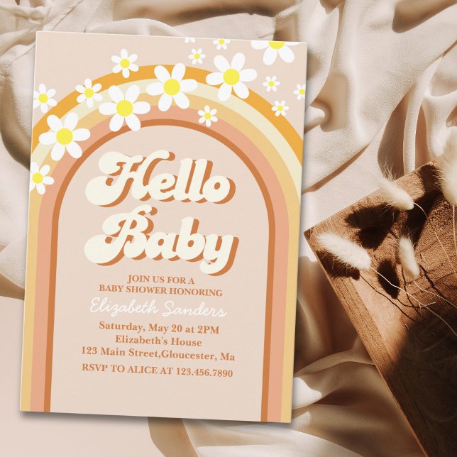 Invitation Hello Baby Cute Groovy Baby Shower (Créateur téléchargé)