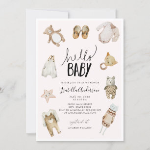 Invitation Hello Baby Girl Boho Baby shower d'aquarelle rose