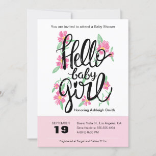 Invitation Hello Baby Girl Moderne Baby shower Floral Invitat