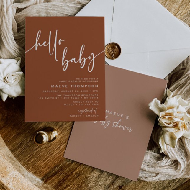 Invitation Hello Baby Modern Baby shower en terre cuite Invit (Créateur téléchargé)