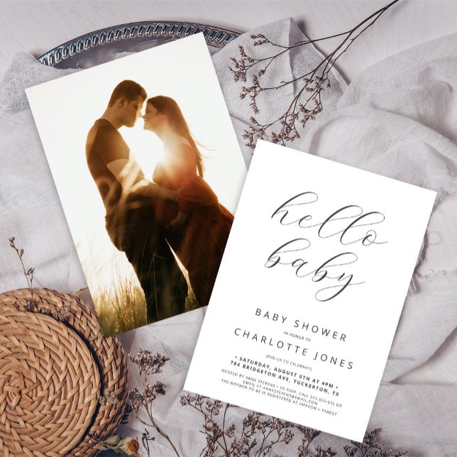 Invitation Hello Baby Modern Minimal Baby shower photo (Créateur téléchargé)