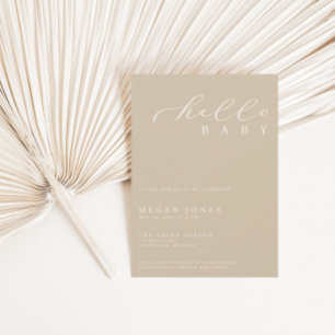 Invitation Hello Baby Modern Script Baby shower minimaliste