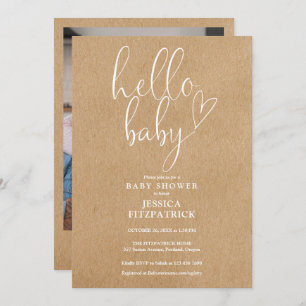 Invitation Hello Baby Rustic Kraft Baby shower photo