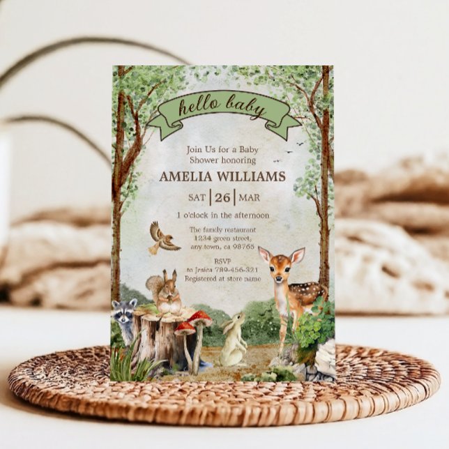 Invitation Hello Baby Woodland Baby Shower Forest Animals (Créateur téléchargé)