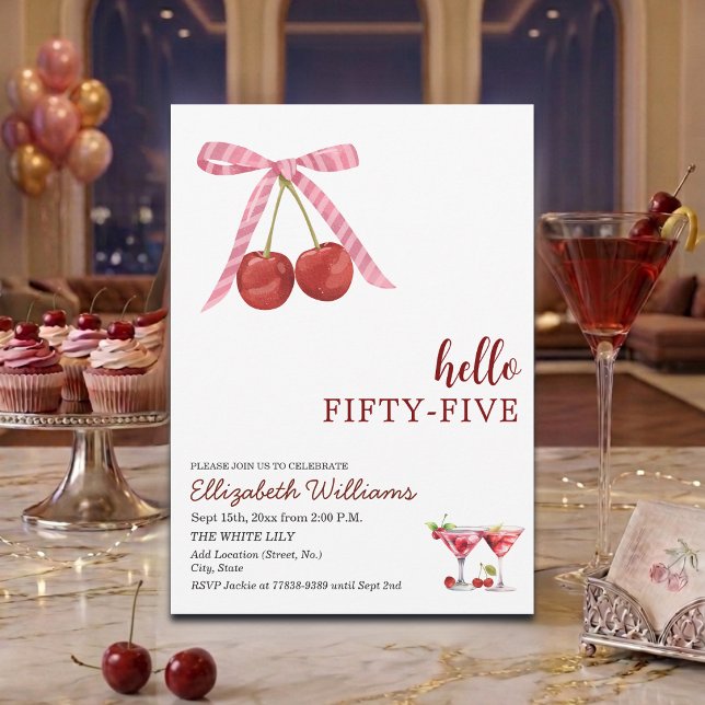 Invitation Hello Fifty Five Cherry Martini Birthday Party (Créateur téléchargé)