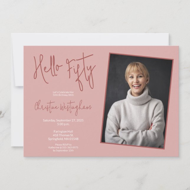 Invitation Hello Fifty Pink Photo 50th Fiftieth Birthday (Devant)
