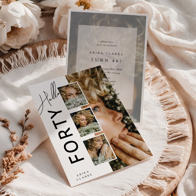 Invitation Hello FORTY' Modern Photo Collage 40th Birthday (Créateur téléchargé)
