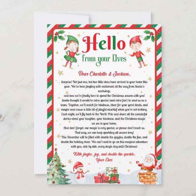 Invitation Hello From Your Elves Christmas Arrival Letter  (Devant)