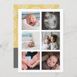 Invitation Hello New Baby Photo Personnalisée Jaune Gris