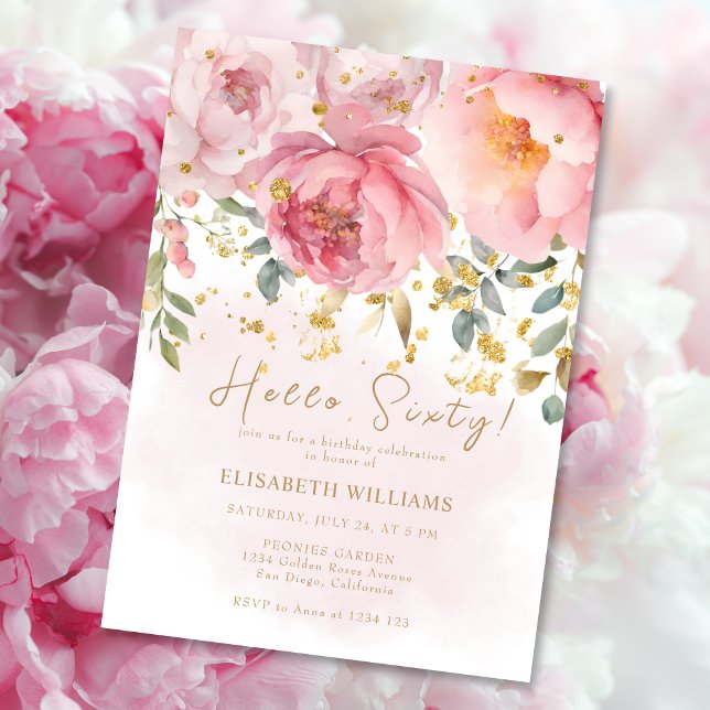 Invitation Hello Sixty Blush Pink Peony 60e anniversaire (Créateur téléchargé)
