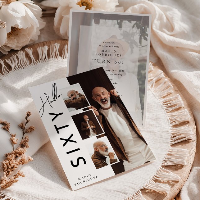 Invitation Hello SIXTY' Modern Photo Collage 60th Birthday (Créateur téléchargé)