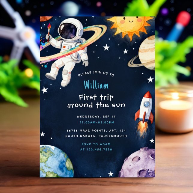 Invitation Hello Space First Trip Around The Sun 1st Birthday (Créateur téléchargé)