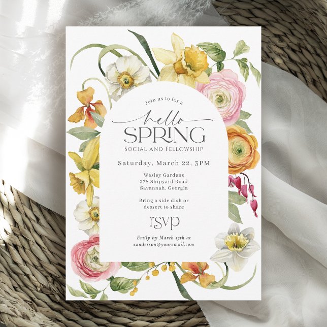 Invitation Hello Spring Social Event Sunny Floral  (Créateur téléchargé)