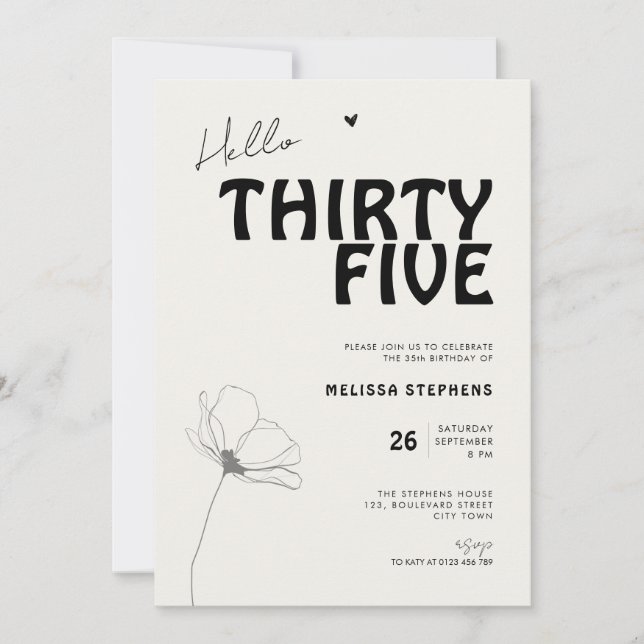 Invitation Hello Thirty Five Bold Typography 35th Birthday (Devant)