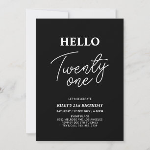 Invitation Hello Twenty one Modern Black 21e fête d'anniversa
