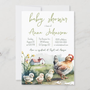 Invitation Hen de ferme d'aquarelle avec Baby shower de poule