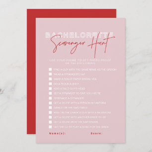 Invitation HENLEY Pink Red Bachelorette Chasse au trésor cart