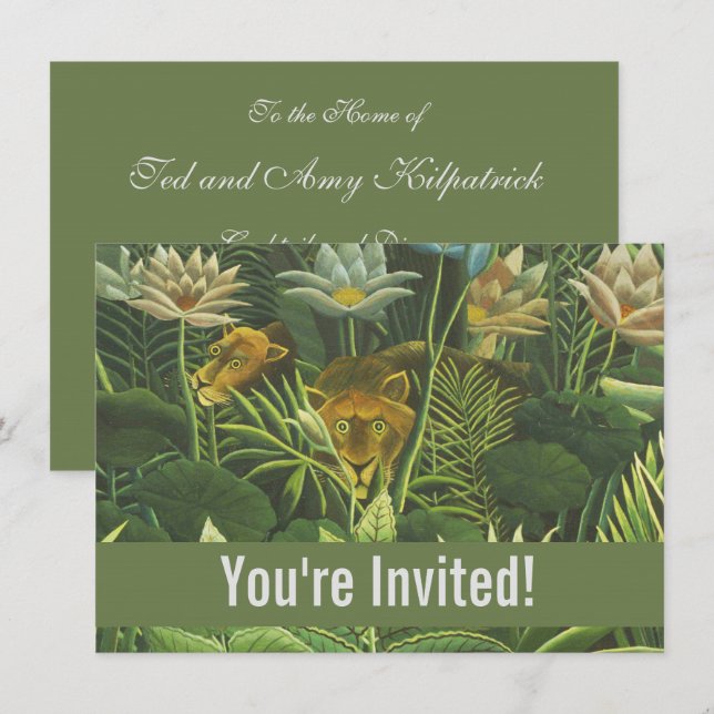 Invitation Henri Rousseau Jungle Tropical Lion Impression Vin (Devant / Derrière)