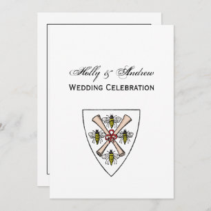 Invitation Héraldique Vintage 4 abeilles rouleaux sur bouclie