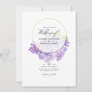 Invitation Herbarium géométrique violet et or Mariage de code