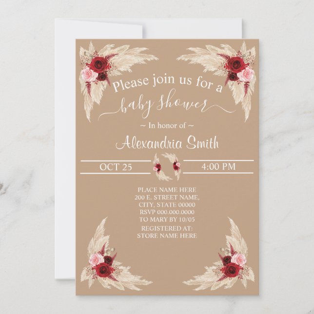 Invitation Herbe Boho Pampas | BABY SHOWER (Devant)