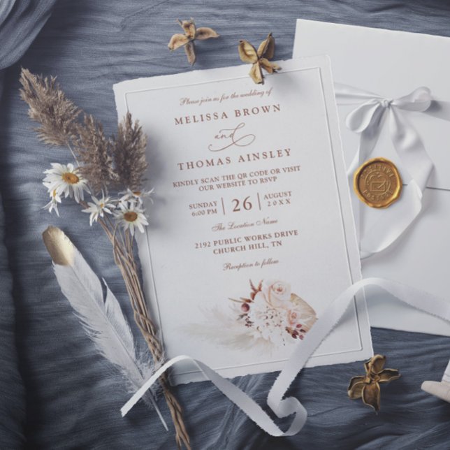 Invitation Herbe de Pampa Élégant Mariage Code QR Souple (Créateur téléchargé)