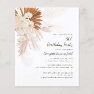Invitation Herbe de Pampa Fête 80e Anniversaire Bu