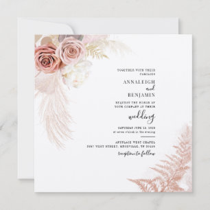 Invitation Herbe de Pampa Moderne Palmiers Séchés Fleurs Mari
