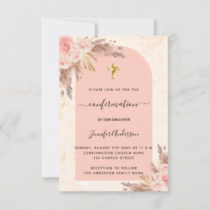 Invitation Herbe de pampas de confirmation rose blush marbre 