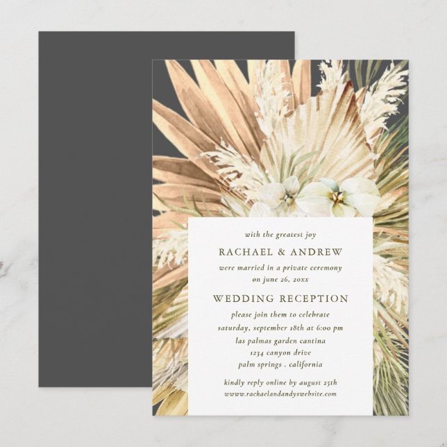 Invitation Herbe des Pampas Bohème Après Réception de Mariage (Devant / Derrière)