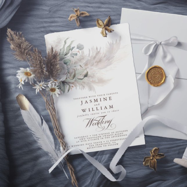 Invitation Herbe des Pampas Bohème Budget Code QR Mariage (Créateur téléchargé)