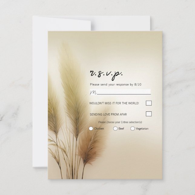 Invitation Herbe des Pampas Dorée Réponse RSVP Mariage Bohème (Devant)